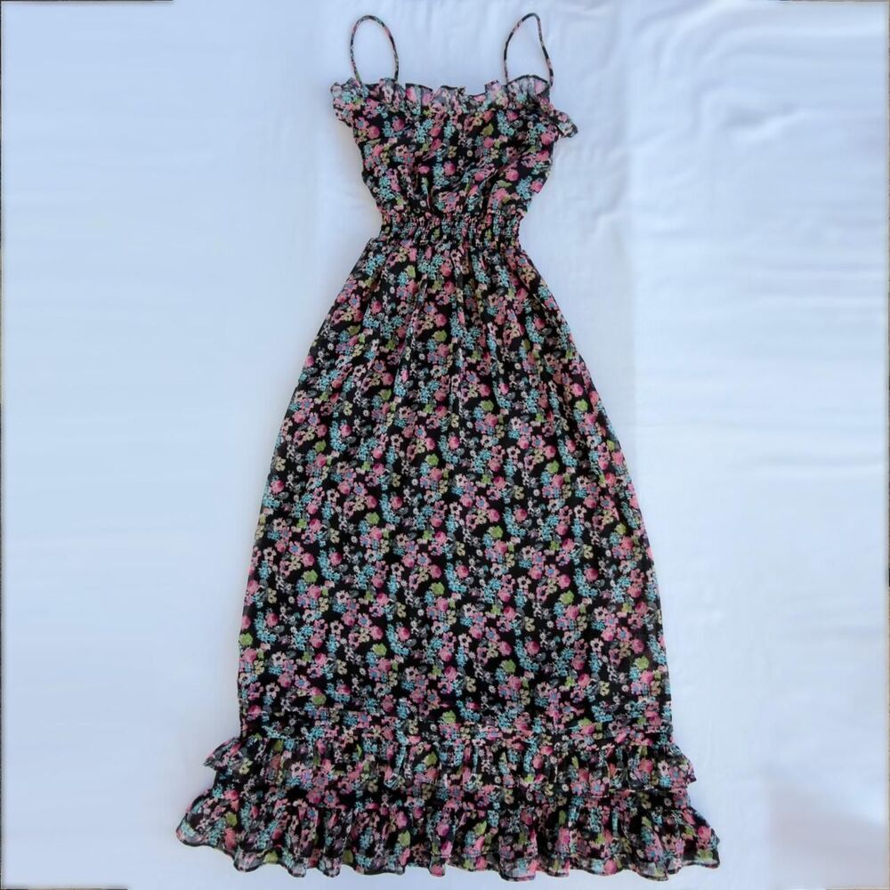Y2K City Triangles Floral Ruffle Maxi Dress – Size M